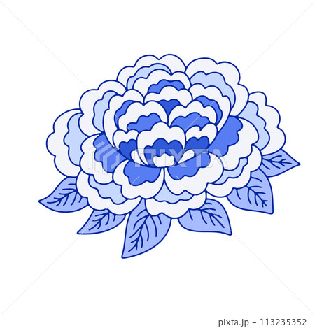 Monochrome blue floral chinoiserie style flower isolated on white background 113235352