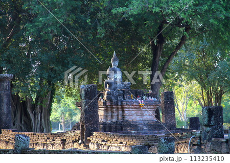 タイ北部の古都スコータイ 世界文化遺産スコータイ歴史公園のワットプラパーイルアン遺跡の仏像 タイ北部の古都スコータイ 世界文化遺産スコータイ歴史公園のワットプラパーイルアン遺跡の仏像 113235410