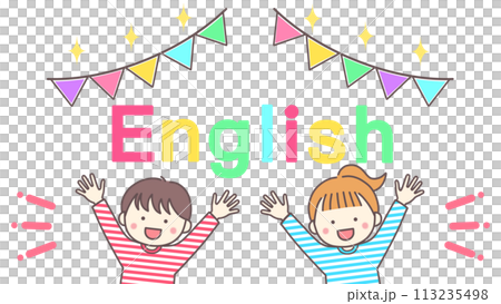 微笑的男孩和女孩學習英語 113235498