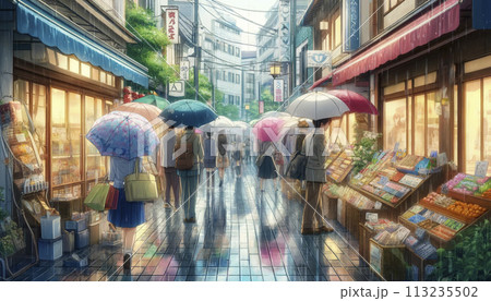 雨の日の商店街 113235502