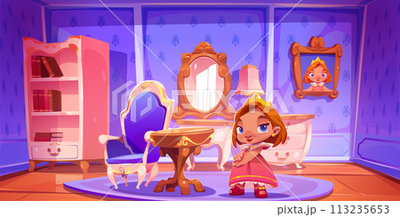 Girl in princess room wear cute dress and crown Girl in princess room wear cute dress and crown 113235653
