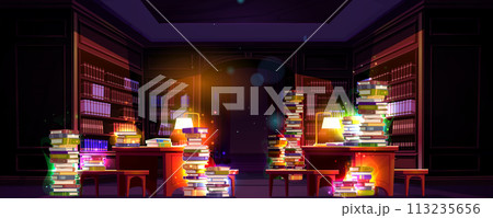 Magic school library room with fantasy wizard book 113235656