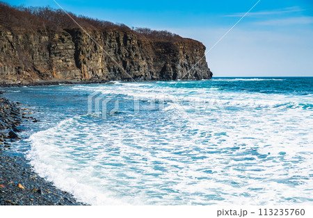 Reef Mys Vyatlina in Russian island in city Vladivostok. Chernysheva Bay 113235760