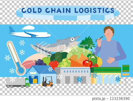 コールドチェーン輸送のイラスト コールドチェーン輸送のイラスト 113236390