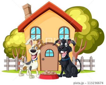 Happy Dogs Outside Cartoon Home Happy Dogs Outside Cartoon Home 113236674