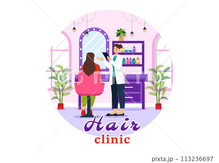 Hair Clinic Vector Illustration with Hairdresser, Haircut, Haircare and Hairstyle in Beauty Salon or Barber in Flat Cartoon Background 113236697