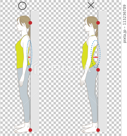 壁を背にして立つ反り腰のチェックイラストのイラスト素材 [113236789] - PIXTA