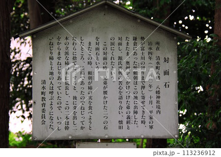 黄瀬川八幡神社にある対面石の説明板(静岡県駿東郡清水町) 黄瀬川八幡神社にある対面石の説明板(静岡県駿東郡清水町) 113236912