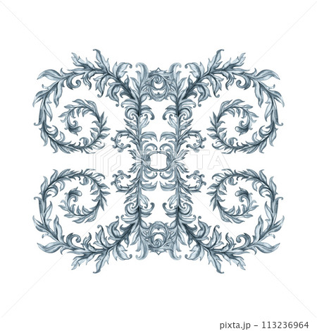 Monochrome gray abstract floral watercolor pattern with branches and leaves for stylish vintage floral designs, templates, banners, stickers, tattoos, backgrounds, textiles, fabrics, scrapbook, label 113236964