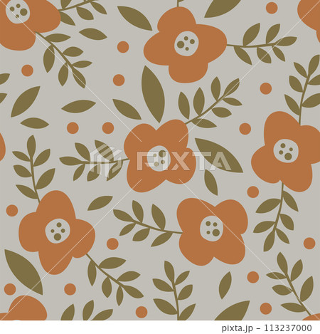 Floral botanical nature seamless pattern cute background backdrop wallpaper element illustration simple minimal vector design 113237000