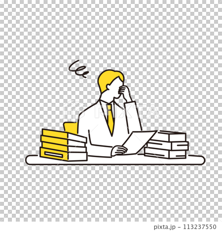 商人上半身將頭放在一堆文件上 113237550