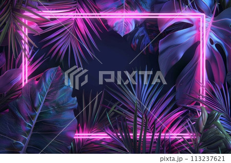 ネオン管と葉っぱのテクスチャ 113237621