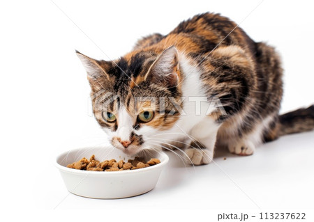 ご飯を食べる猫 113237622