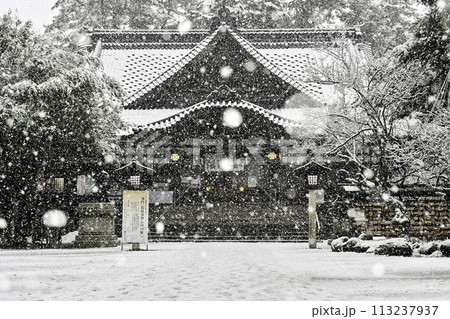 雪が降る美しい尾山神社 113237937