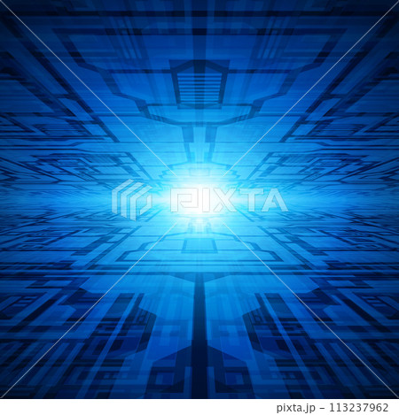 Radiant Blue Geometric Pattern With Light Burst 113237962