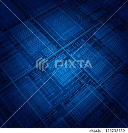 Blue Circuit Board Pattern With Abstract Design 113238580