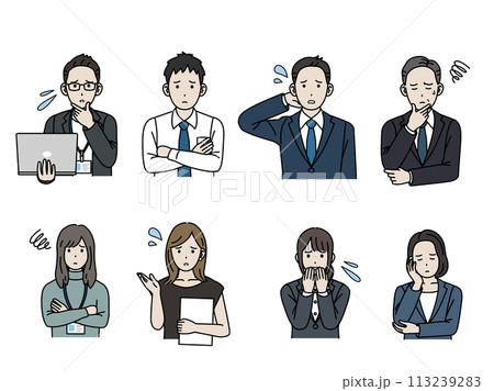 困ったり悩んだりするビジネスパーソン、フリーランスのイラスト 113239283