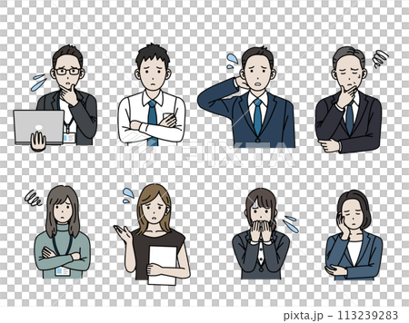 困ったり悩んだりするビジネスパーソン、フリーランスのイラスト 113239283