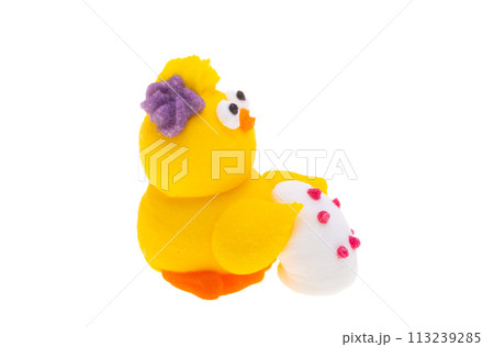 Easter decor sugar chickens isolated 113239285