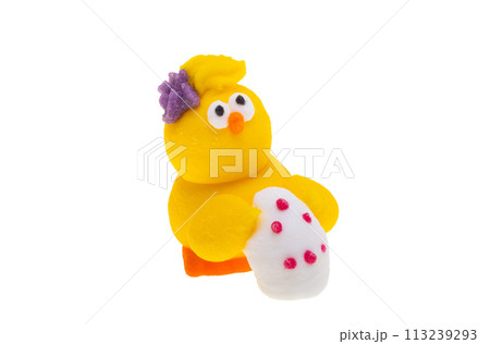 Easter decor sugar chickens isolated 113239293