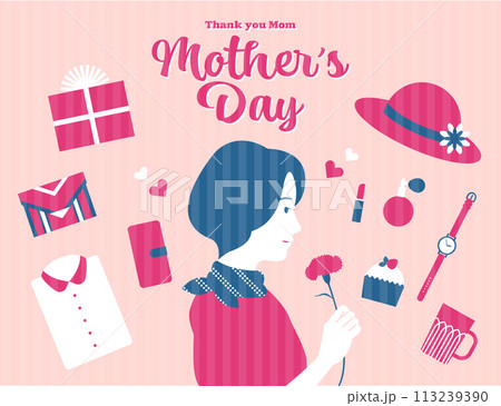 母の日イメージのイラスト素材セット ベクター 5月 お母さん ギフト 113239390