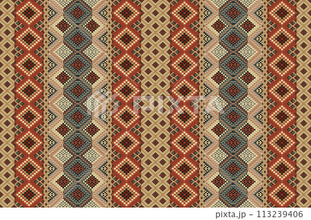 Navajo tribal vector seamless pattern. Native American ornament. Ethnic South Western decor style. Boho geometric ornament. Vector seamless pattern. Mexican blanket, rug. Woven carpet illustration. 113239406