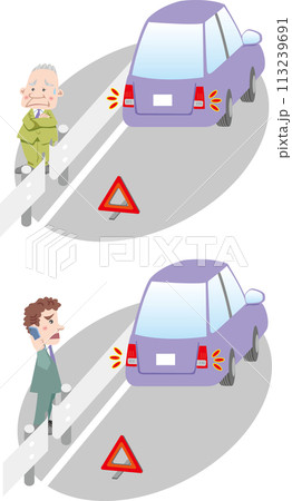 交通安全＜高速道路で車が故障・ガードレール外で待機＞ 113239691