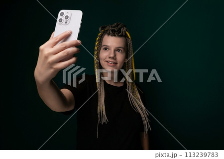 Person Taking a Selfie With a Cell Phone 113239783