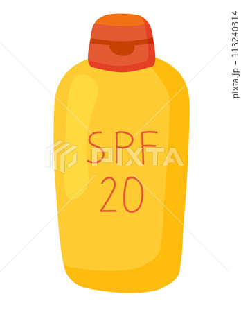 Sun cream SPF 20. Lotion, mousse. Summer cosmetic. Sunblock, skin protection, sunscreen, skin care products. Vector illustration. 113240314