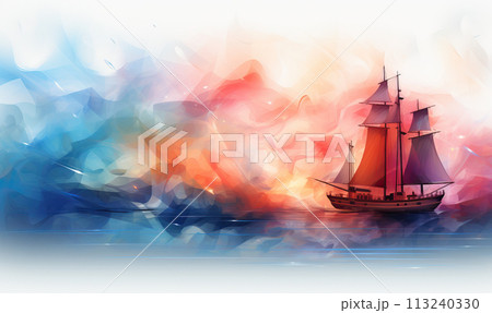 Abstract sailboat in a colorful sea of colors. 113240330