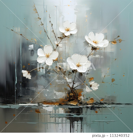 Oil and acrylic painting, abstract painting white flowers with textures. Oil and acrylic painting, abstract painting white flowers with textures. 113240352