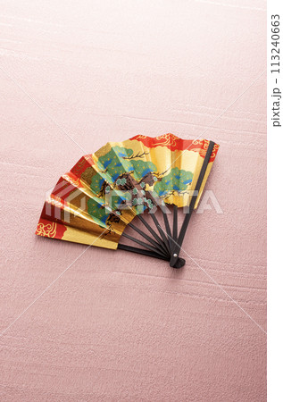 扇と和柄の布 113240663