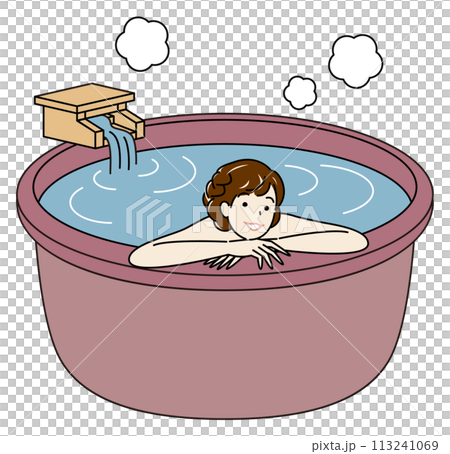 Simple illustration of a cute naked woman taking a pleasant bath in an open-air bath with natural hot spring water Simple illustration of a cute naked woman taking a pleasant bath in an open-air bath with natural hot spring water 113241069