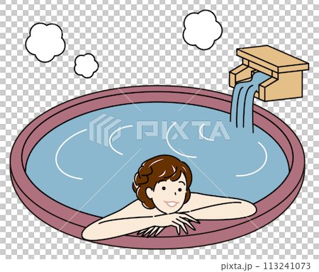 Simple illustration of a cute naked woman taking a pleasant bath in an open-air bath with natural hot spring water 113241073