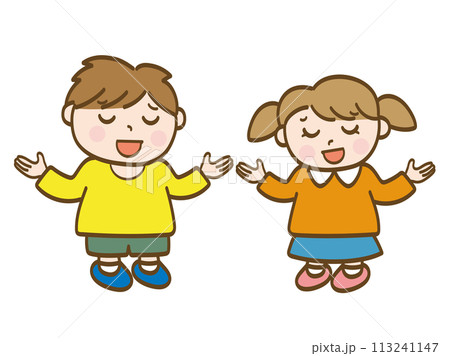 やれやれと呆れる男の子と女の子の全身イラスト_小学生低学年_幼児 113241147