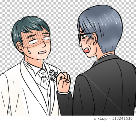 Groom being scolded by his father at his wedding 113241530