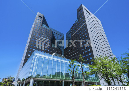 川崎市の都市風景　超高層ビル「ソリッドスクエア」と爽やかな青空【神奈川県】 113241538