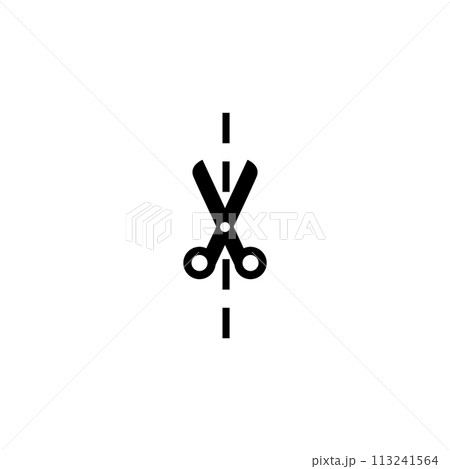 Scissors with Dashed Line Flat Vector Icon 113241564