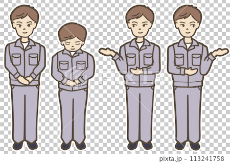 作業服の若い男性　案内　お詫び 113241758