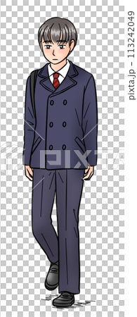 悲しい表情で街をとぼとぼ歩く男子生徒 113242049