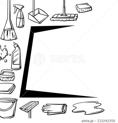 Background with cleaning items. Housekeeping illustration for service and advertising. 113242350