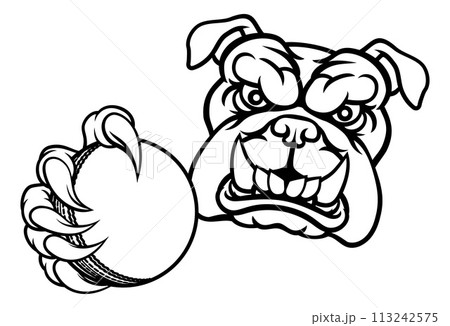 Bulldog Dog Animal Cricket Ball Sports Mascot 113242575