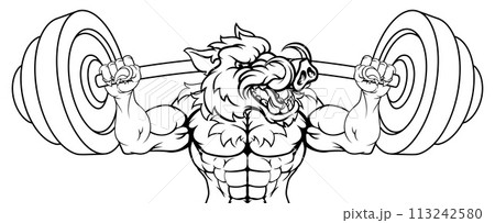 Boar Razorback Hog Weight Lifting Gym Mascot Boar Razorback Hog Weight Lifting Gym Mascot 113242580