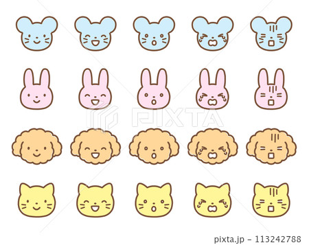 ポップでかわいい手描きの動物アイコンセット 113242788