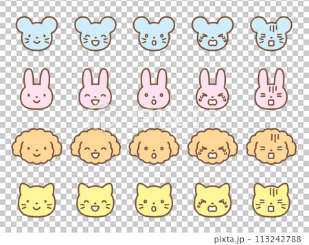 ポップでかわいい手描きの動物アイコンセット 113242788