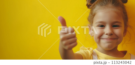 Cute girl showing thumb up 113243042