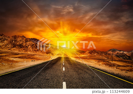 Road in Himalayas with mountains 113244609