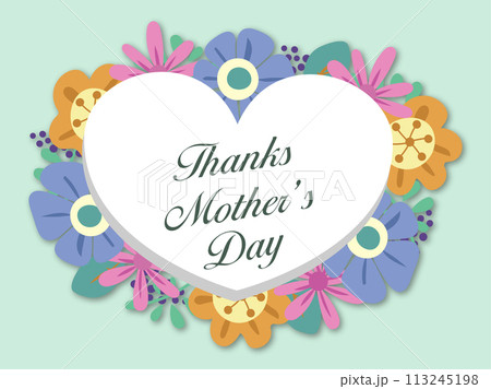 Thanks Mother's Day, 西洋風のカラフルなお花とハート 113245198