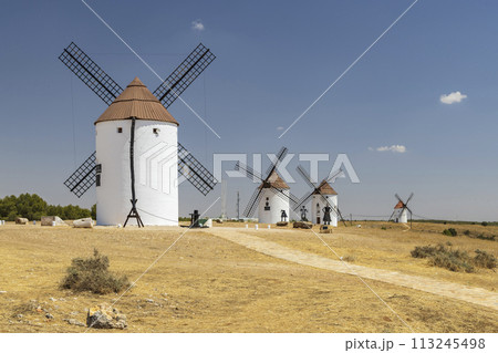 Windmills near Mota del Cuervo, Toledo, Castilla La Mancha, Spain Windmills near Mota del Cuervo, Toledo, Castilla La Mancha, Spain 113245498
