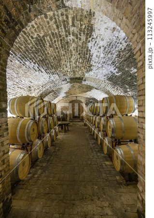 Wine cellar in Castello di Razzano, Piedmont, Italy 113245997